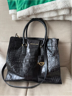 Women's Michael Kors Black Croc-Embossed Satchel One Size